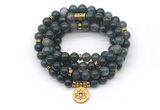 GMN7008 8mm moss agate 108 mala beads wrap bracelet necklace