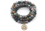 GMN7009 8mm Indian agate 108 mala beads wrap bracelet necklace