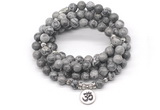 GMN7015 8mm grey picture jasper 108 mala beads wrap bracelet necklace