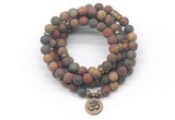 GMN7019 8mm matte picasso jasper 108 mala beads wrap bracelet necklace