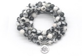 GMN7022 8mm black & white jasper 108 mala beads wrap bracelet necklace