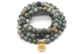 GMN7029 8mm African turquoise 108 mala beads wrap bracelet necklace