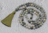 GMN705 Hand-knotted 8mm, 10mm seaweed quartz 108 beads mala necklaces with tassel