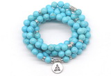 GMN7053 8mm blue howlite 108 mala beads wrap bracelet necklaces