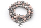 GMN7058 8mm pink zebra jasper 108 mala beads wrap bracelet necklaces