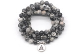 GMN7062 8mm black water jasper 108 mala beads wrap bracelet necklaces