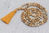 GMN707 Hand-knotted 8mm, 10mm picture jasper 108 beads mala necklaces with tassel