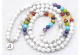 GMN7074 7 Chakra 8mm white howlite 108 mala beads wrap bracelet necklaces