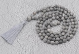 GMN708 Hand-knotted 8mm, 10mm grey picture jasper 108 beads mala necklaces with tassel