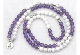 GMN7080 Chakra 8mm white howlite & amethyst 108 mala beads wrap bracelet necklaces