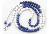 GMN7083 Chakra 8mm white howlite & lapis lazuli 108 mala beads wrap bracelet necklaces