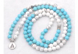 GMN7084 Chakra 8mm white & blue howlite 108 mala beads wrap bracelet necklaces