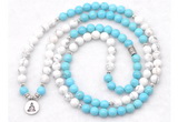 GMN7085 Chakra 8mm white & blue howlite 108 mala beads wrap bracelet necklaces