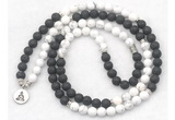 GMN7088 Chakra 8mm white howlite & black lava 108 mala beads wrap bracelet necklaces