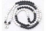 GMN7089 Chakra 8mm white howlite & black lava 108 mala beads wrap bracelet necklaces