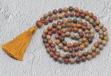 GMN709 Hand-knotted 8mm, 10mm picasso jasper 108 beads mala necklaces with tassel