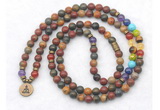 GMN7092 7 Chakra 8mm picasso jasper 108 mala beads wrap bracelet necklaces