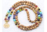 GMN7094 7 Chakra 8mm picture jasper 108 mala beads wrap bracelet necklaces