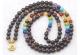 GMN7098 7 Chakra 8mm brecciated jasper 108 mala beads wrap bracelet necklaces