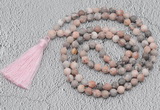 GMN710 Hand-knotted 8mm, 10mm pink zebra jasper 108 beads mala necklaces with tassel