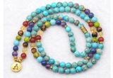 GMN7100 7 Chakra 8mm sea sediment jasper 108 mala beads wrap bracelet necklaces