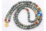 GMN7102 7 Chakra 8mm African turquoise 108 mala beads wrap bracelet necklaces