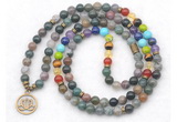 GMN7103 7 Chakra 8mm Indian agate 108 mala beads wrap bracelet necklaces