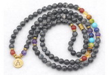 GMN7106 7 Chakra 8mm black labradorite 108 mala beads wrap bracelet necklaces