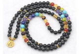 GMN7107 7 Chakra 8mm golden obsidian 108 mala beads wrap bracelet necklaces