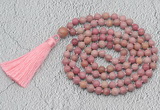 GMN711 Hand-knotted 8mm, 10mm pink fossil jasper 108 beads mala necklaces with tassel