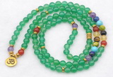 GMN7115 7 Chakra 8mm green agate 108 mala beads wrap bracelet necklaces