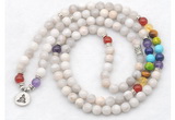 GMN7118 7 Chakra 8mm white crazy lace agate 108 mala beads wrap bracelet necklaces