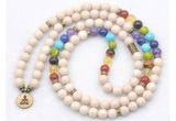 GMN7119 7 Chakra 8mm white fossil jasper 108 mala beads wrap bracelet necklaces