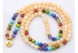 GMN7125 7 Chakra 8mm honey jade 108 mala beads wrap bracelet necklaces