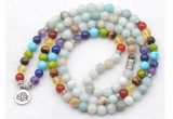 GMN7126 7 Chakra 8mm honey jade 108 mala beads wrap bracelet necklaces