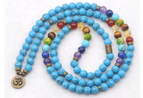 GMN7127 7 Chakra 8mm imitation turquoise 108 mala beads wrap bracelet necklaces