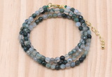 GMN7203 4mm faceted round tiny moss agate beaded necklace jewelry