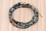 GMN7204 4mm faceted round tiny Indian agate beaded necklace jewelry