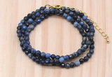 GMN7218 4mm faceted round tiny dumortierite beaded necklace jewelry