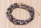 GMN7219 4mm faceted round tiny rhodonite beaded necklace jewelry