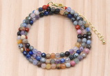 GMN7220 4mm faceted round tiny mixed gemstone beaded necklace jewelry