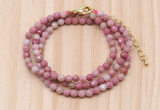 GMN7225 4mm faceted round tiny pink wooden jasper beaded necklace jewelry