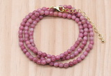 GMN7226 4mm faceted round tiny pink wooden jasper beaded necklace jewelry