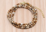 GMN7227 4mm faceted round tiny picture jasper beaded necklace jewelry