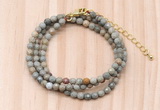 GMN7229 4mm faceted round tiny silver leaf jasper beaded necklace jewelry