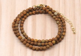 GMN7231 4mm faceted round tiny wooden jasper beaded necklace jewelry