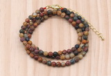 GMN7232 4mm faceted round tiny picasso jasper beaded necklace jewelry