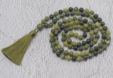 GMN724 Hand-knotted 8mm, 10mm Canadian jade 108 beads mala necklaces with tassel