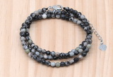 GMN7240 4mm faceted round tiny black water jasper beaded necklace jewelry