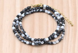 GMN7241 4mm faceted round tiny black & white jasper beaded necklace jewelry